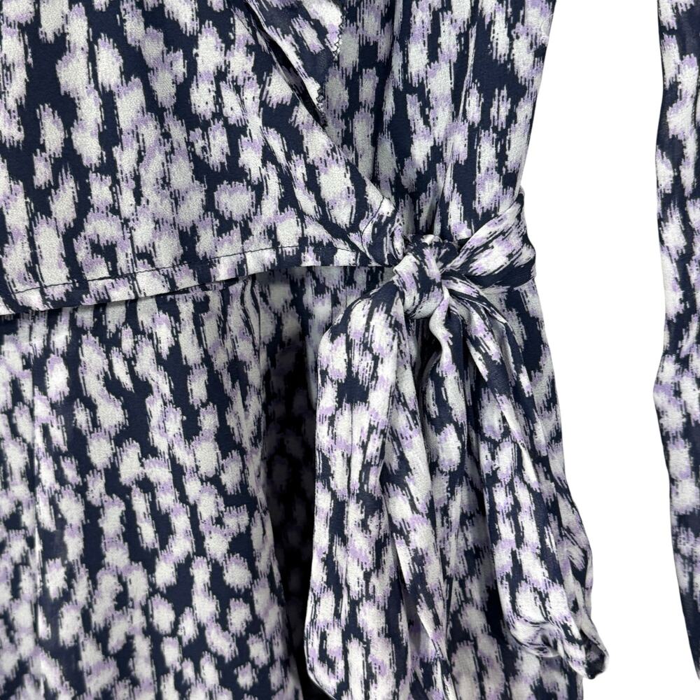 Michael Michael Kors Small Romper Ruffled Wrap Long Puff Sleeves Purple Abstract - Picture 4 of 10